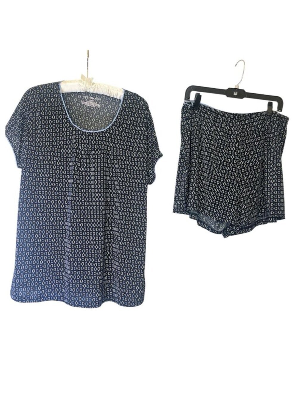 Nottibianche Pajama Set Sz XL Short Sleeve Shorts Slinky Cooling Black Navy Whit